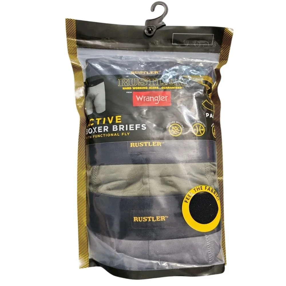 3-Pack RUSTLER from Wrangler Men's 2XL Active Boxer Briefs Underwear Trunks